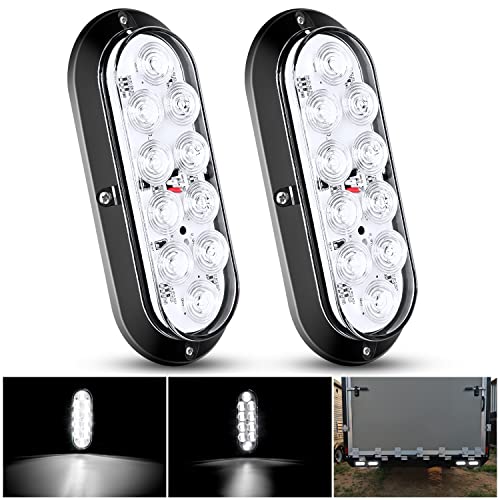 Nilight 6 Inch Oval White LED Trailer Tail Lights Surface Mount 2PCS 10 LEDs Waterproof Reverse Back Up Trailers Lighting for Truck RV Boat Bus Lorry Camper Van Caravan - color: White Lights Screws 2PCS