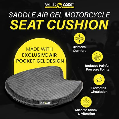 Wild Ass Saddle Airgel – Motorcycle Seat Cushion, Ergonomic Air-Adjusting Pad with Straps, Universal Fit for Ultimate Rider Comfort & Relief, Cool Flow Motorcycle Accessory for Long Rides – Black - style: Air Gel