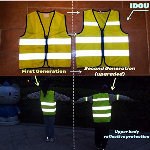 Hi Vis Kids Safety Vest + 2 Reflective Bands & Bag, Toddler Safety Vest,Reflective Vest Kids With Zipper,Toddler Construction Vest For Cycling & Running S1/SET - color: Neon Yellow（+2bands）, size: Small