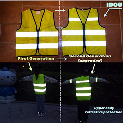Hi Vis Kids Safety Vest + 2 Reflective Bands & Bag, Toddler Safety Vest,Reflective Vest Kids With Zipper,Toddler Construction Vest For Cycling & Running S1/SET - color: Neon Yellow（+2bands）, size: Small