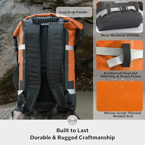 STOVER 5/10/25/30/40/55L Waterproof Dry Bag- Roll-Top Backpack w/Phone Case- Kayaking, Hiking, Camping, Boating- Men/Women - color: 40l Orange (With Phone Case), size: 40L