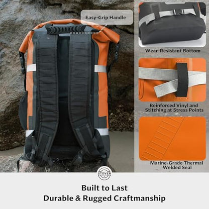 STOVER 5/10/25/30/40/55L Waterproof Dry Bag- Roll-Top Backpack w/Phone Case- Kayaking, Hiking, Camping, Boating- Men/Women - color: 40l Orange (With Phone Case), size: 40L