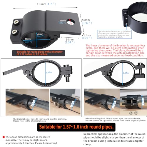 Universal 1.6Inch Tube Clamp Mounting Bracket for Bull Bar Roof Rack Roll Cage - Adjustable 40-42mm (1.57-1.65inch) Kit for LED Square/Round Offroad Lights & Light Bars - size: Approx 40-42MM (1.57-1.65Inch)