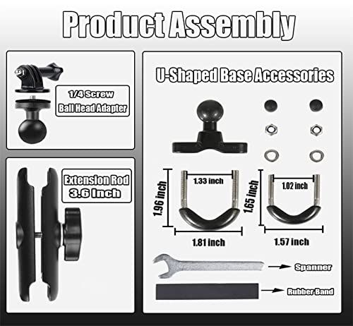 360°Motorcycle Camera Mount for GoPro Bike Holder Handlebar Mount Bracket 1/4 Metal Stand GoPro Hero10/9/8/7/6/5/4/3+ Action Cameras Accessory (Fits Bicycle Utv Motorcycle Handlebar Holder)