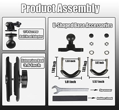 360°Motorcycle Camera Mount for GoPro Bike Holder Handlebar Mount Bracket 1/4 Metal Stand GoPro Hero10/9/8/7/6/5/4/3+ Action Cameras Accessory (Fits Bicycle Utv Motorcycle Handlebar Holder)