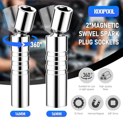 12pc Magnetic Spark Plug Socket Set with Installation Tube, 3/8" Click Torque Wrench, Spark Plug Gap Tool, Magnetic Swivel Sockets, U Joint and 10" Extension Bar（12pcs） - style: Pro Torque-Control Set