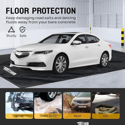 TUFFIOM Containment Mat w/Squeegee, 7'9" x 16' Garage Floor Mats for Under Car, Heavy Duty Waterproof Car Parking Mats for Snow Ice Rain Mud Oil - size: 7'9" x 16'
