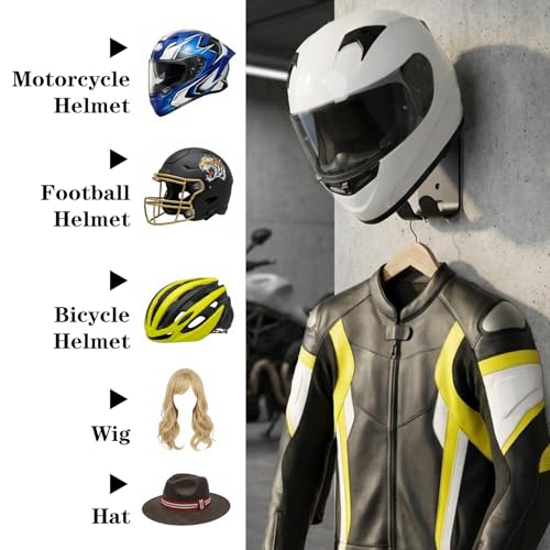 4 Pcs Motorcycle Helmet Holder with Solid Wood and Strong Steel Design Wall Mount Helmet Hanger Hooks Motorcycle Gear Rack for Football Sports Accessory (Classic, Wood)