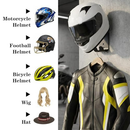 4 Pcs Motorcycle Helmet Holder with Solid Wood and Strong Steel Design Wall Mount Helmet Hanger Hooks Motorcycle Gear Rack for Football Sports Accessory (Classic, Wood)