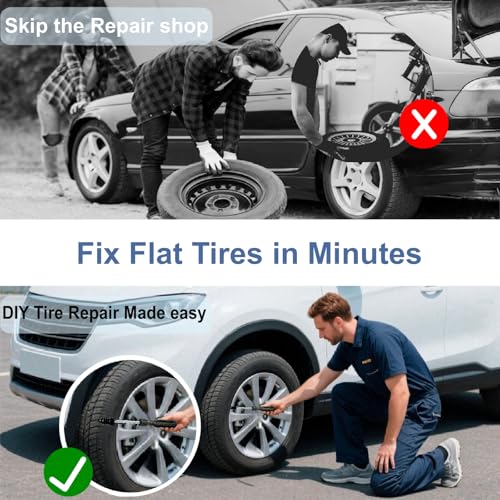 61 PCS Tire Repair Screws, Professional Tire Plugs Screw Type with a Screwdriver, Tire Repair Screws, Self-Service Screw in Tire Repair Plugs, Tire Plug Kit for Car, Motocycle, Truck, Tractor