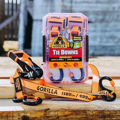 Gorilla 93001 2 Pack 1" x 16' Ratchet Strap with Orange Gorilla-Grip Handle - style: 1in x 16ft - 3,300lb Break (Pack of 2)