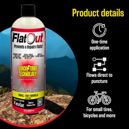QuickStrike Tire Sealant - Small Tire/Bicycle Formula - NEW Formula - Prevents Flat Tires - Seals Leaks - Contains Kevlar - Tubeless Tire Sealant - 32 Ounce Bottle - size: 1 Pack - 32 Fl Oz