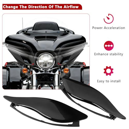 Air Deflector Kit,Side Wings Air Deflectors, Fairing Side Wing Windshield, Black Adjustable Wind Deflectors Compatible for Harley Electra Glide Street Glide Tri Glide Ultra Limited 2014-2024