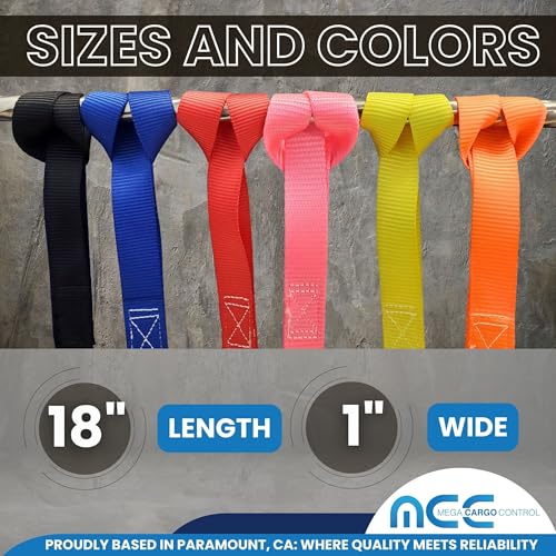 Mega Cargo Control Black 1" x 18" Handlebar Tie Down - 4 Pack of Soft Tie Loops, 800 Lbs Working Load Limit - color: Black (4 - Pack), size: Soft Tie Loops