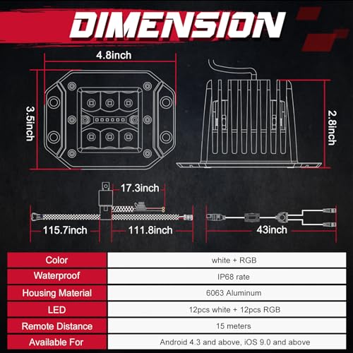 RGBW Flush Mount LED Lights, OFFROADTOWN 5inch 60W RGBW LED Driving Work Flush Fog Off Road Lights for Truck Pickup UTV ATV SUV Boat 4x4 Car - color: 5inch_RGBW Flush