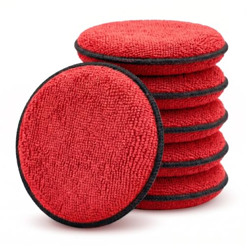 6 Pack 5 Inch Car Wax Applicator Pads, Microfiber and Foam Reusable Pads for Buffing, Detailing and Fine Polishing, for Car Cleaning, Waxing and Care(Red) - color: Red, size: 6pcs