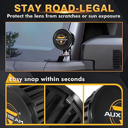 Auxbeam C4 Series 4 Inch Black Protective Light Covers, Round Offroad LED Pods Lens Cap, On Road & Off Road, Polycarbonate Plastic, Snap-On Design, 2 Packs - color: C4 Series 4" Light Covers