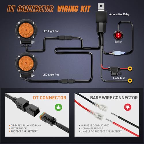 Nilight Amber LED Light Pods 2 PCS 3" Flood Round Offroad Driving Auxiliary Fog Lights Built-in EMC w/18AWG DT Wiring Harness Kit for Motorcycle SUV ATV Truck Boat - color: Amber Led Pods 2Pcs +Wiring Harness