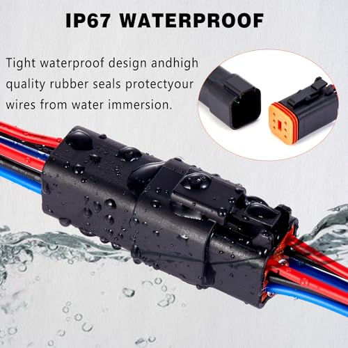 6 Pin Waterproof Connector,6 Wire Electrical Car Auto Connector,With 20CM 16AWG Long Male Female Plug Quick Disconnect Wire Connectors for Car Truck Motorcycle Marine Boat(3 Pairs Black) - size: DT 6P