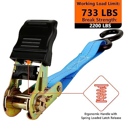 6 Pcs 1 Inch Heavy Duty 20ft Tie Down Straps with Hooks, 2200 LBS Break Strength, Cargo Ratchet Straps for Motorcycle, Appliances, Equipment - color: Blue