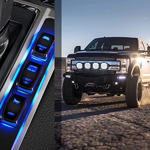 Nilight Cooling Fans Rocker Switch Led Light Bar 5Pin Laser On Off SPST switches 20A/12V 10A/24V Blue with Jumper Wires Set for Cars Trucks RVs - color: Blue, size: COOLING FANS