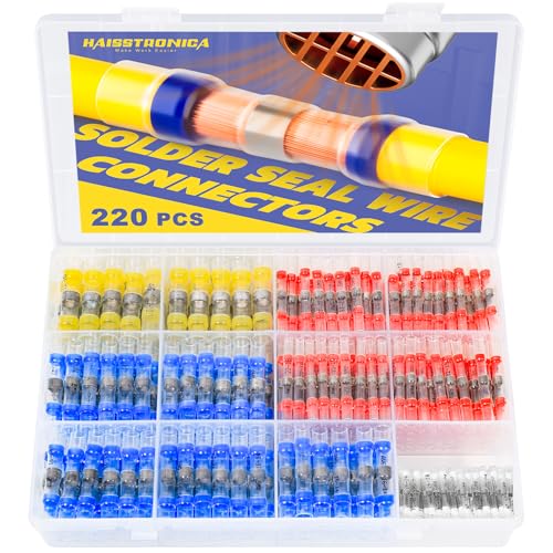 haisstronica 220PCS Solder Seal Wire Connectors-Waterproof Solder Wire Connector-Heat Shrink Wire Connectors-Electrical Connectors Kit(20Yellow 40White 80Red 80Blue) - style: 220PCS