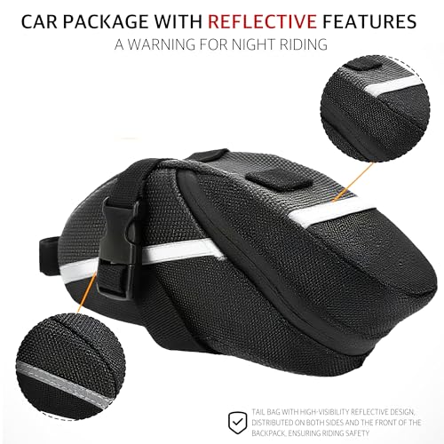 Bike Bag Under Seat – Waterproof Bicycle Saddle Bag with Reflective Strip, Compact Under Seat Bike Pouch for Road & Mountain Bikes (Black) - color: blc