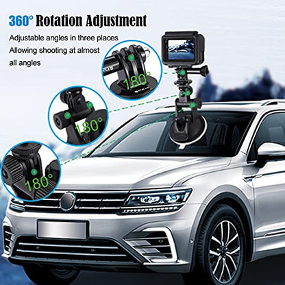 PULUZ Suction Cup Mount for Gopro Car Mount, Adjustable Vehicle Window & Windshield Mount Holder, Compatible with GoPro Hero 12 11 10 9 8 7/Insta360 X3 x2/DJI OSMO Action Camera Mount - size: 6.8cm/2.6inch Suction Cup