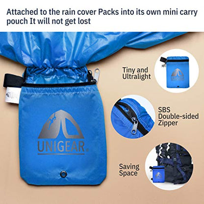 Unigear Backpack Rain Cover Waterproof Rating 5000mm Ultraportable and Durable with 2 Anti-Slip Buckle Strap, Integrated Carry Pouch Design (Blue, Meidum) - color: Blue, size: Medium