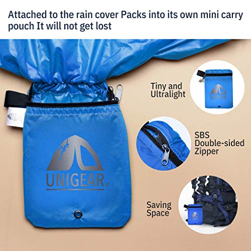 Unigear Backpack Rain Cover Waterproof Rating 5000mm Ultraportable and Durable with 2 Anti-Slip Buckle Strap, Integrated Carry Pouch Design (Blue, XX-Large) - color: Blue, size: XX-Large