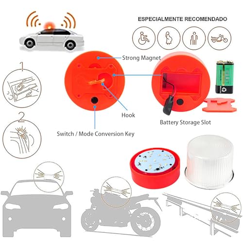 Marhynchus Traffic Emergency Light, Portable LED Strobe Beacon with Magnetized Roof Mount and Hook IP67 Water Proof for Car Motorcycle Truck Roadside Emergencies (Red White) - color: Red White
