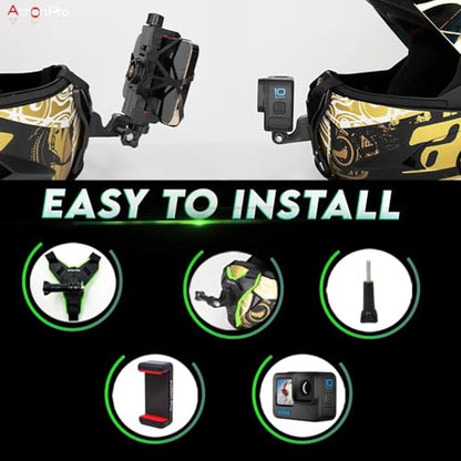 Action Pro Helmet Chin Mount Strap Compatible with All Smartphones GoPro Hero 12 11 10 9 8 7 6 5 4 SJCAM and All Action Cameras (Green) - color: Green
