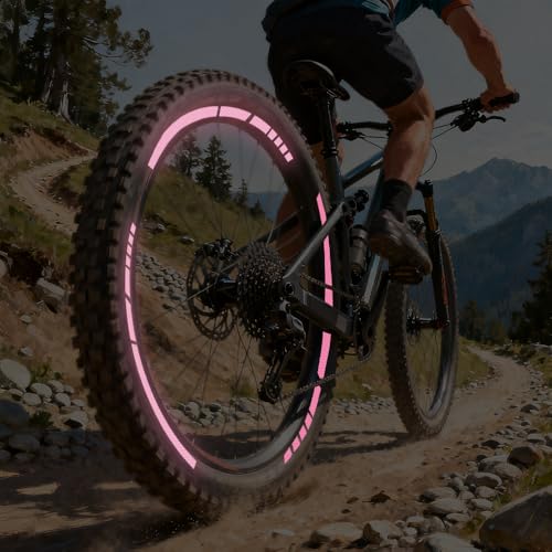 12PCS Reflective Car Wheel Stickers, Night Safety Warning Bicycle Stickers, Anti-Scratch Reflective Rim Decals for Car Motorcycle Cycling Bike (Pink) - color: Pink