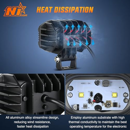 Nilight LED Pod Light 48W 4 Inch 2 PCS White Spot Beam Driving Lights IP67 Waterproof Auxiliary Offroad Lighting for Truck Tractor SUV ATV UTV Golf Cart Boat Motorcycle Dirt Bike - color: 2Pcs 4Inch 48W Lights White