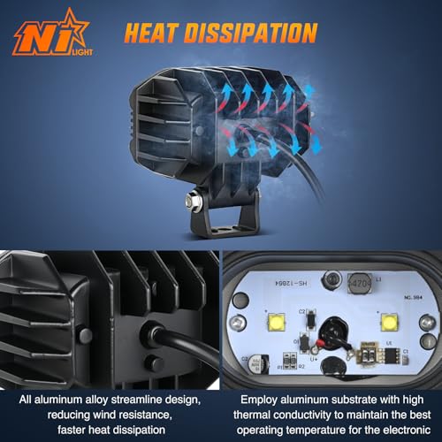 Nilight LED Pod Light 48W 4 Inch 2 PCS White Spot Beam Driving Lights IP67 Waterproof Auxiliary Offroad Lighting for Truck Tractor SUV ATV UTV Golf Cart Boat Motorcycle Dirt Bike - color: 2Pcs 4Inch 48W Lights White