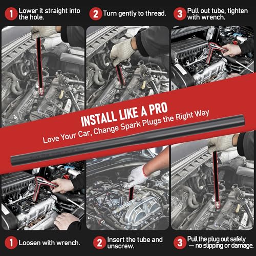 13pc 3/8" Spark Plug Socket Set with Installation Tube, 3/8" Drive Ratchet Wrench,3 Extension Bars(3",6",10")，Spark Plug Socket Sets, Gap Tool, U Joint,1/2" to 3/8" Adapter (13pcs) - style: Standard Set