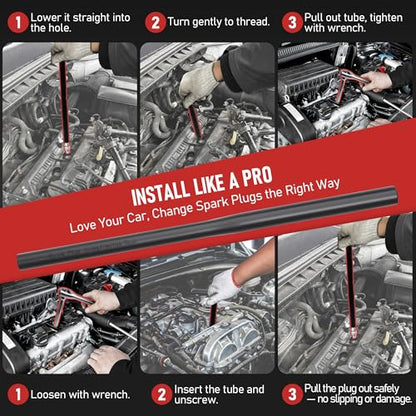 13pc 3/8" Spark Plug Socket Set with Installation Tube, 3/8" Drive Ratchet Wrench,3 Extension Bars(3",6",10")，Spark Plug Socket Sets, Gap Tool, U Joint,1/2" to 3/8" Adapter (13pcs) - style: Standard Set