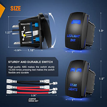 Nilight 2 Pack Rear Lights Rocker Switch Led Light Bar Switches 5Pin Laser On Off SPST switches 20A/12V 10A/24V Blue with Jumper Wires Set for Cars Trucks RVs - color: Blue, size: led light bar+REAR LIGHTS