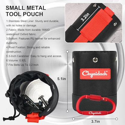Chyaidach Small Tool Pouch with Steel Lining & Carabiner | Belt Loop Tool Pouches for Nails, Screws | Fits All Belts, Backpack & Bag | Ideal for Carpenter, Electrician, Contractor