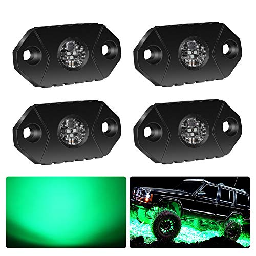 4WDKING Green LED Rock Lights, 4 Pods IP68 Waterproof Underbody Glow Trail Rig Lamp LED Neon Lights for Truck Off Road Truck Car Boat ATV SUV Motorcycle - color: Green, size: 4 Pods