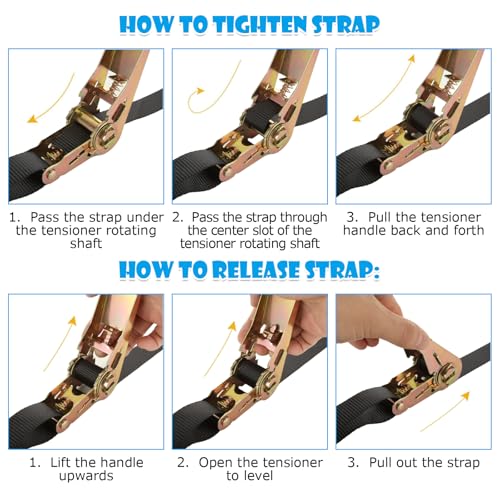 6 Pcs 1 Inch Ratchet Straps Heavy Duty 20ft Tie Down Strap Ratchet with Hooks, 2200 LBS Break Strength, Black Cargo Ratchet Straps for Motorcycle Straps Tie Downs, Appliances, Equipment - color: Black