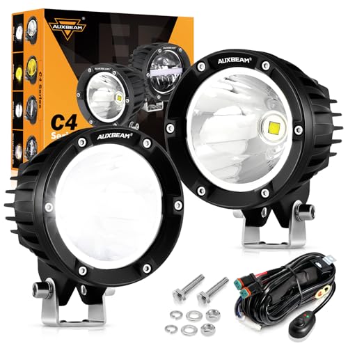 Auxbeam 4 Inch 72W Round Offroad Lights, 2PCS 7200LM LED Driving Pod Spot Lights White Beam with Wiring Harness Fit for Jeep Vehicle Truck SVU Motorcycle UTV - color: White Beam