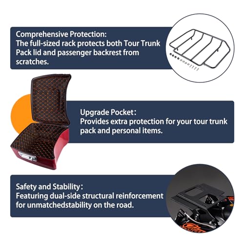 Advanblack Black Hills Gold King Tour Trunk Pack, Black Mount Bracket, Top Luggage Rack, Orange Trunk Pak Liners Fit for 09-Later Harley Touring, Road Glide, Street Glide Special, Electra Glide - color: Black Hills Gold