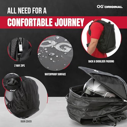OG Original EZ-Rider PRO Motorcycle Backpack Black Expandable 28-35L, Motorbike Helmet Bag, Helmet Strap, Waterproof Motorcycle Backpacks for Men with Laptop Pocket, Reflective (White Logo) - style: Ez-rider (White Logo)