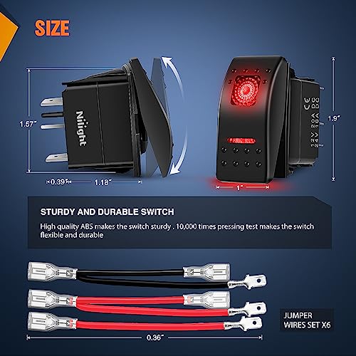 Nilight 3 Pack Rocker Switches with Night Glow DIY Stickers On Off 5 PIN SPST LED Light Red Backlit 12V/24V Toggle for Cars Trucks RVs Boats Auto Motorcycles - color: Red 3 PCS