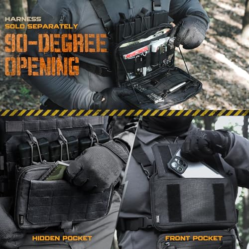 WYNEX Molle Admin Pouch of Kangaroo Style, Tactical Utility Tool Pouch with Mag/Zipper Strip Insert Modular EDC Medical Bag Organizer Attachment Patch Included - color: Black