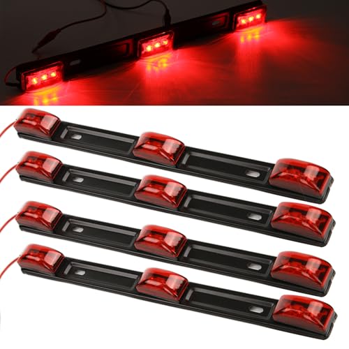 NEW SUN 15" 3 Lights 9 LED Clearance Light Bar, Red Waterproof Stainless Steel Surface Mount ID Indicator for Trucks, Trailers, Campers, RVs (4 Pcs) - color: 4 Pcs Red