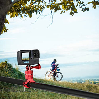 HSU Bike Handlebar Mount for Gopro Hero 13/12/11/10/9/8/7/6/5/4 AKASO Campark Osmo Action 3/4 and Other Action Cameras, 360 Degrees Rotary Motorcycle Mount (Red) - color: Red