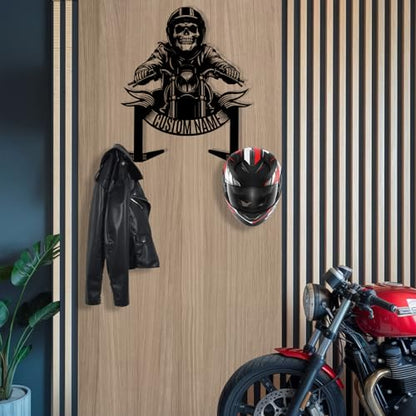 Dyoart Custom Metal Motorcycle Helmet Holder Wall Mount, Personalized Name Helmet Display Organizer with Hooks, Metal Helmet Hanger, Helmet Holder for Bike Tactical Gear Helmet Coats Caps - color: Style 03