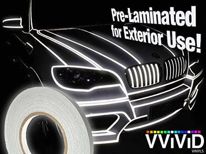 VViViD Reflective Fine Line Detail Tape Stripe 1cm x 3m Prelaminated for Interior/Exterior Use (Silver White) - color: Silver White